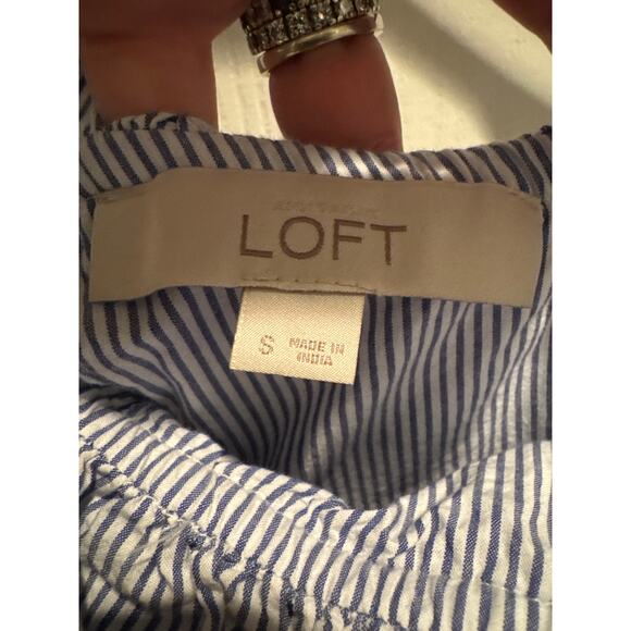 Loft ruffled embroidery off shoulder blue white stiped fiesta halter dress small - Picture 12 of 12